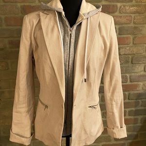 Jacket w/ removable faux sweatshirt hoodie insert
